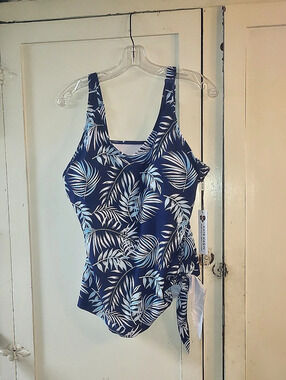 Kate Kasin Floral One-Piece Swimsuit in Blue & White NWT
